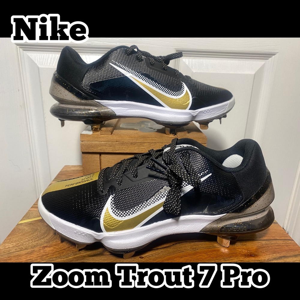 Nike Force Zoom Trout 7 Pro Black Gold Baseball Cleats Mens Sz used 1 season